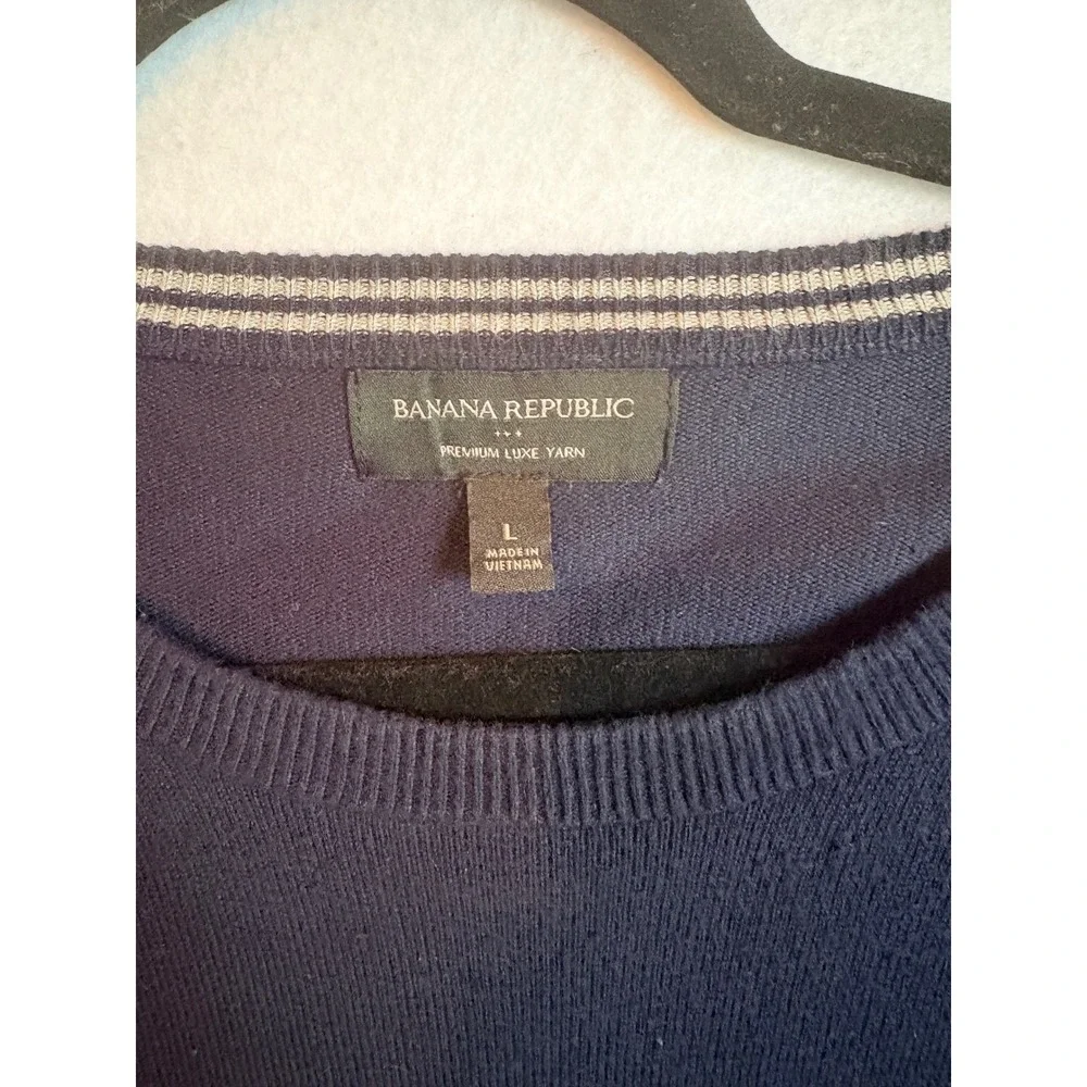Banana Republic Premium‎ Luxe Yarn Sweater Large Navy Tan Gray Colorblock